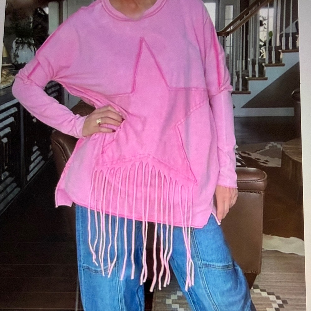 Hot Pink Star Fringe Pullover